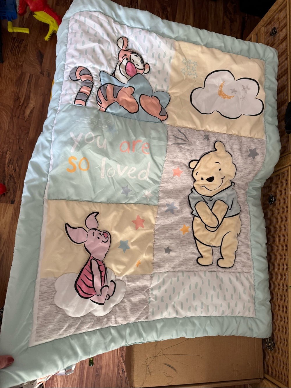 Disney Winnie the Pooh Pastel Blue & Cream Baby Quilt